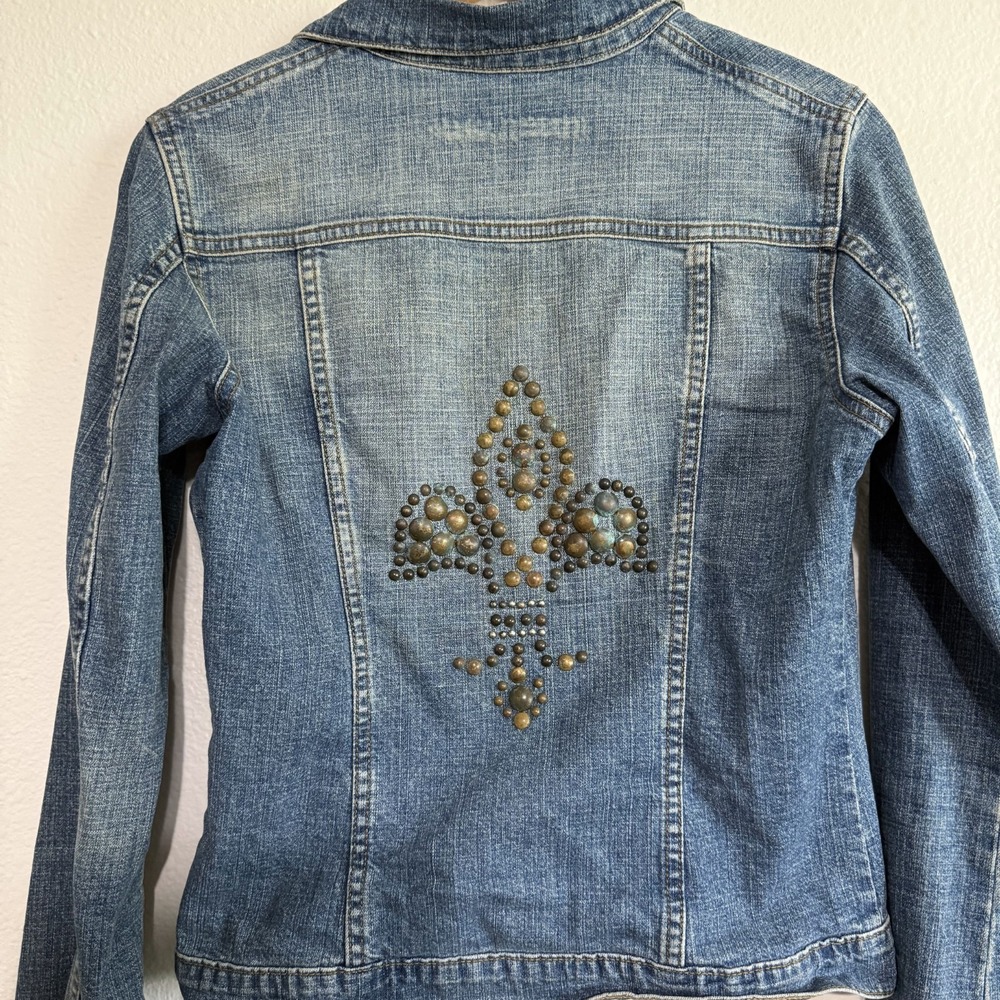 Vintage Streets‎ Ahead Jacket Women's Medium Blue Denim Studded fleur-de-lis